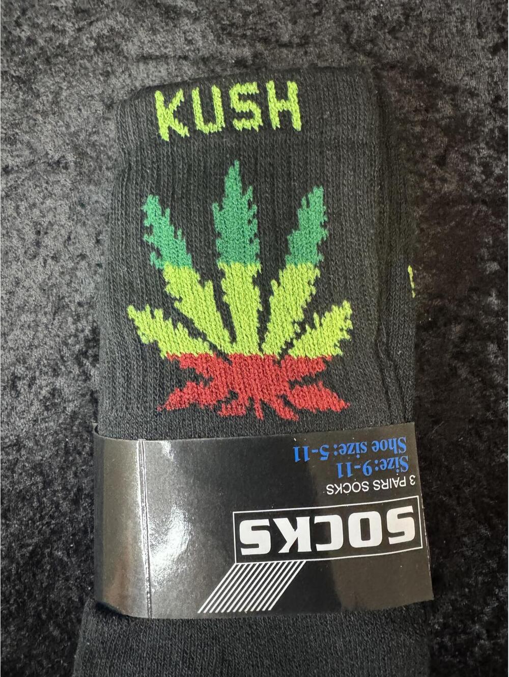 Kush Patterned Black Socks - 3 Pairs, Size 9-11 Crew Socks